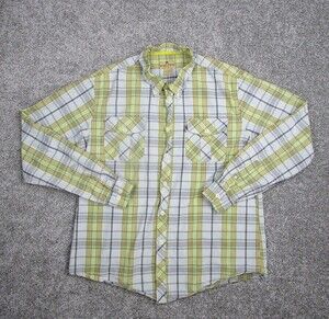 Buffalo Jackson Shirt Men Large Green Yellow Plaid Long Sleeve Cotton Western
